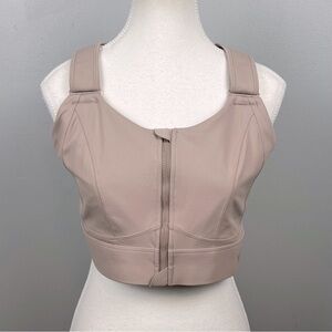 VFUS taupe zip front adjustable strap cross back sports bra, XL.